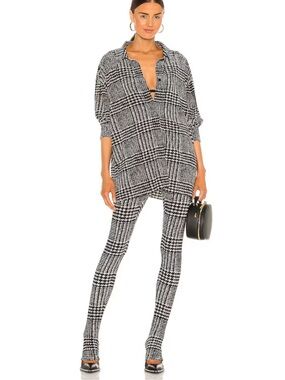 Norma Kamali Black & White Glen Plaid Legging Set